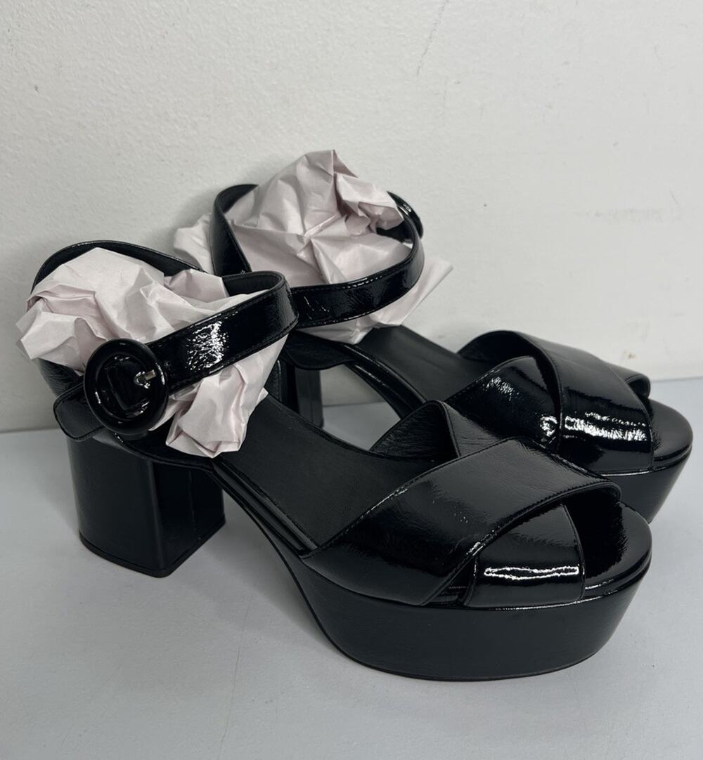 Jeffrey Campbell Women's Platform Block Heel Sandals Faux Patent Leather Sz 8.5